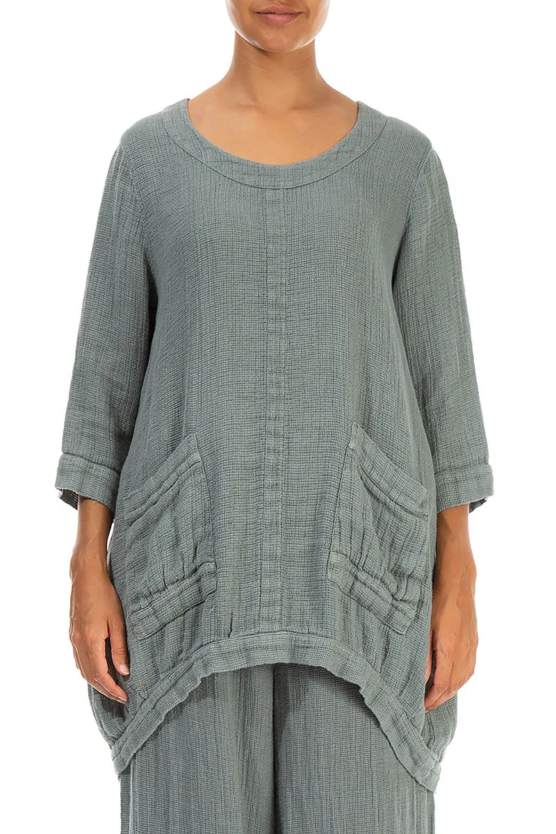 Longer Back Sage Textured Linen Tunic