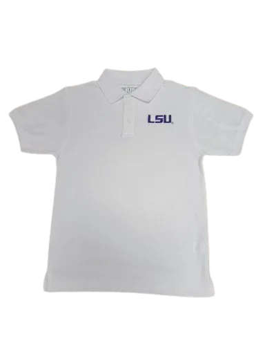 LSU Boys White Knit Polo