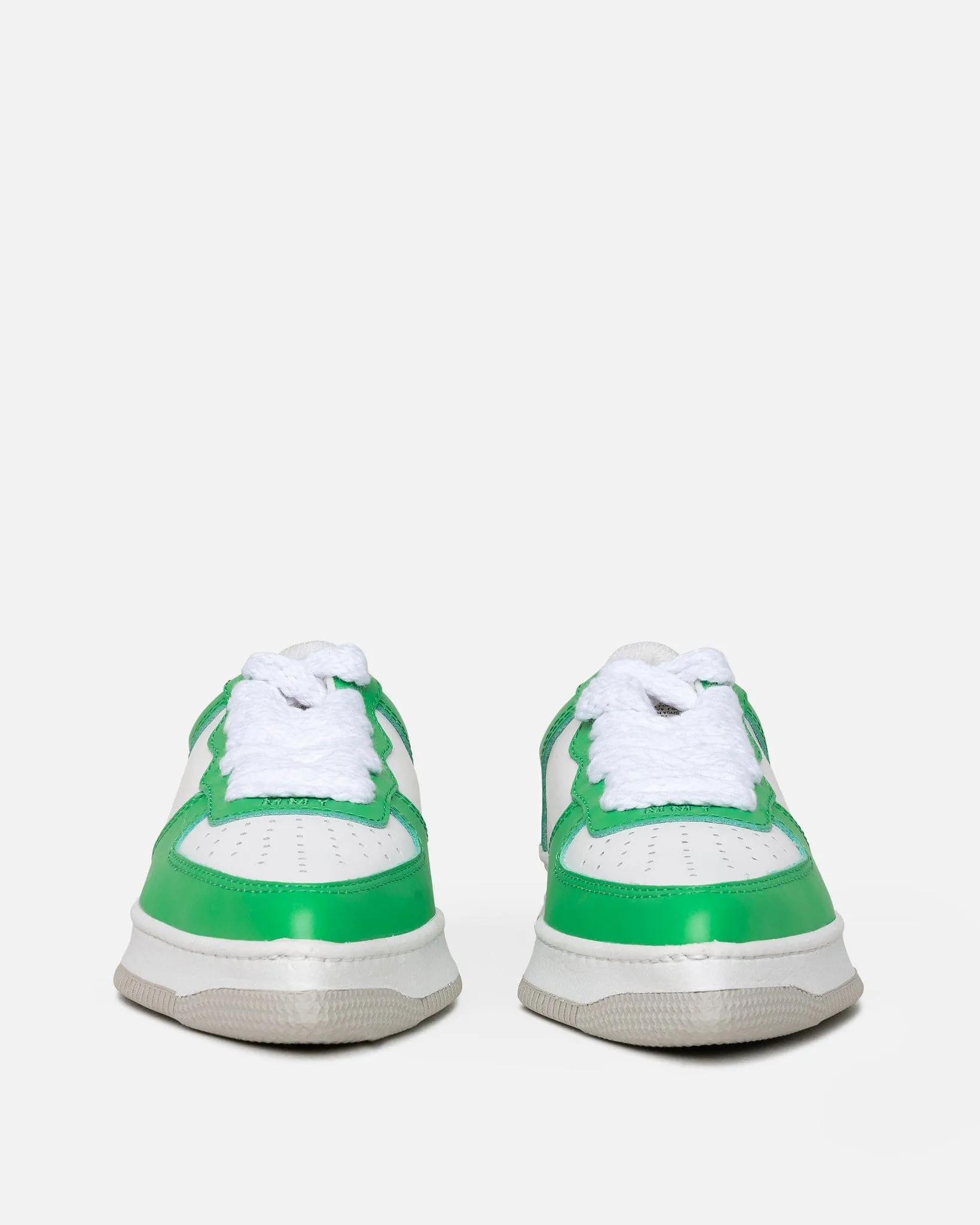 Maison Mihara Yasuhiro Pointed Leather Low Sneakers in Green/White