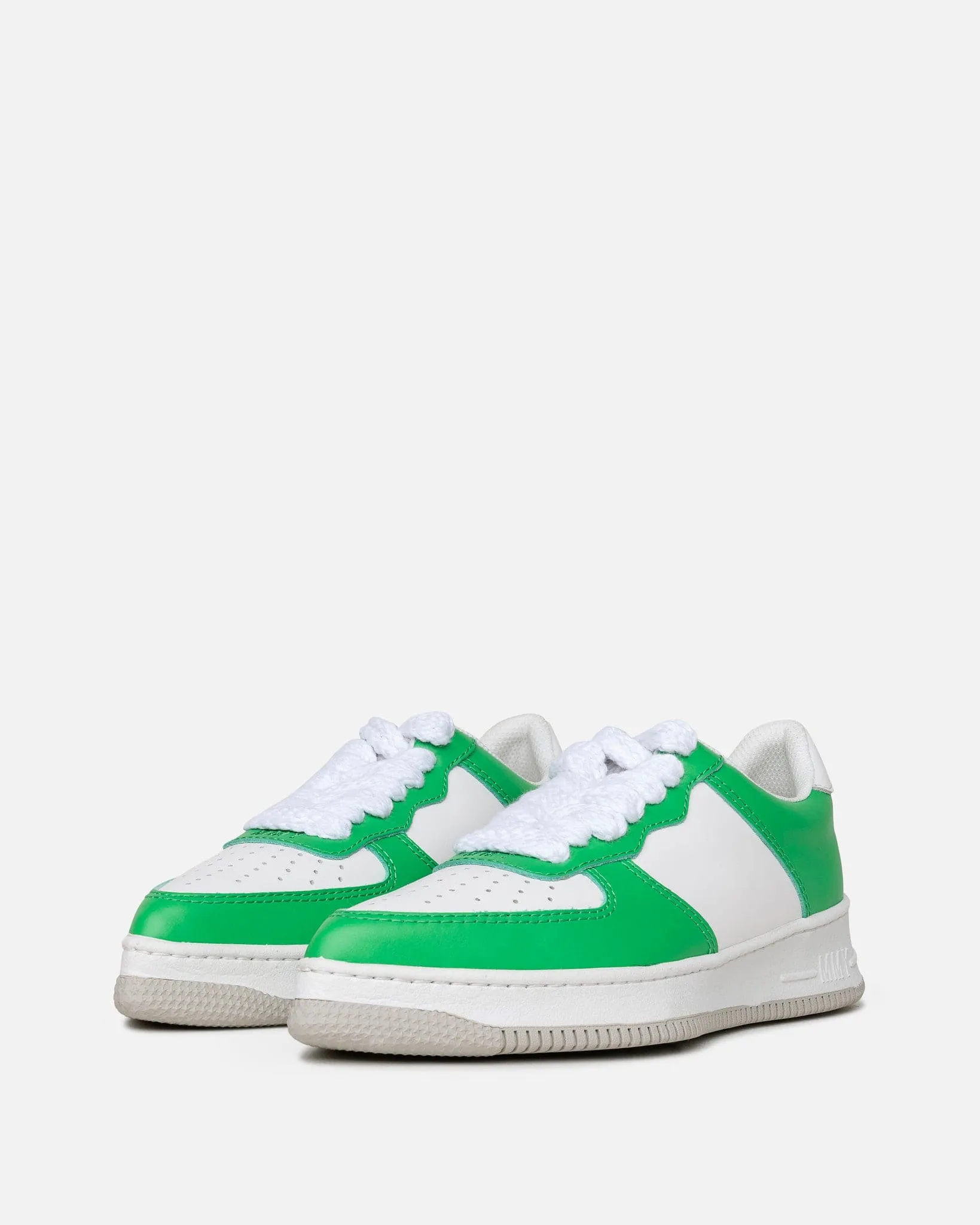 Maison Mihara Yasuhiro Pointed Leather Low Sneakers in Green/White