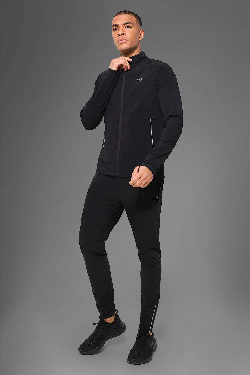 Man Active Gym Nylon Funnel Neck Tracksuit | boohooMAN UK