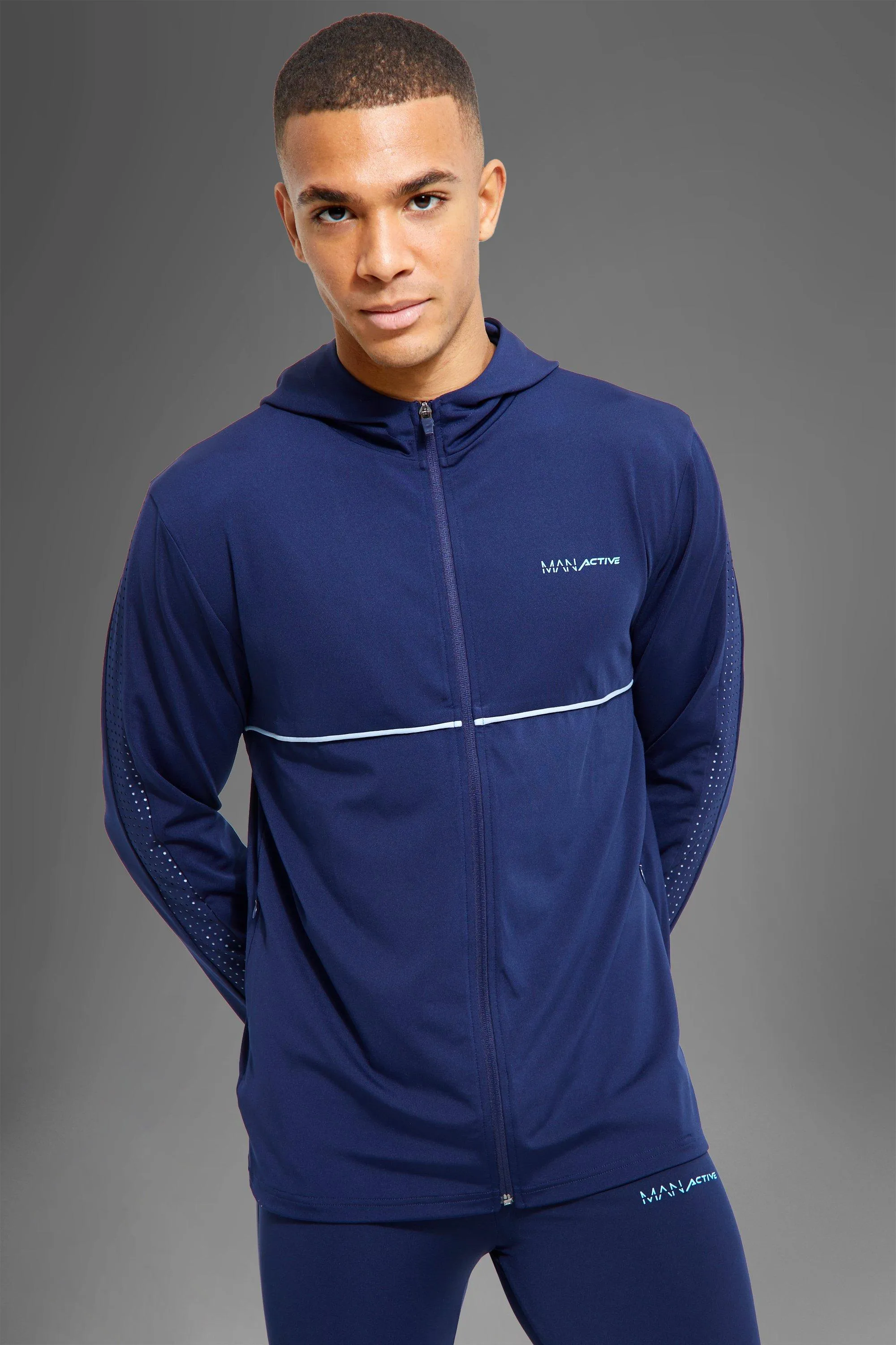 Man Active Mesh Panel Zip Through Hoodie | boohooMAN UK