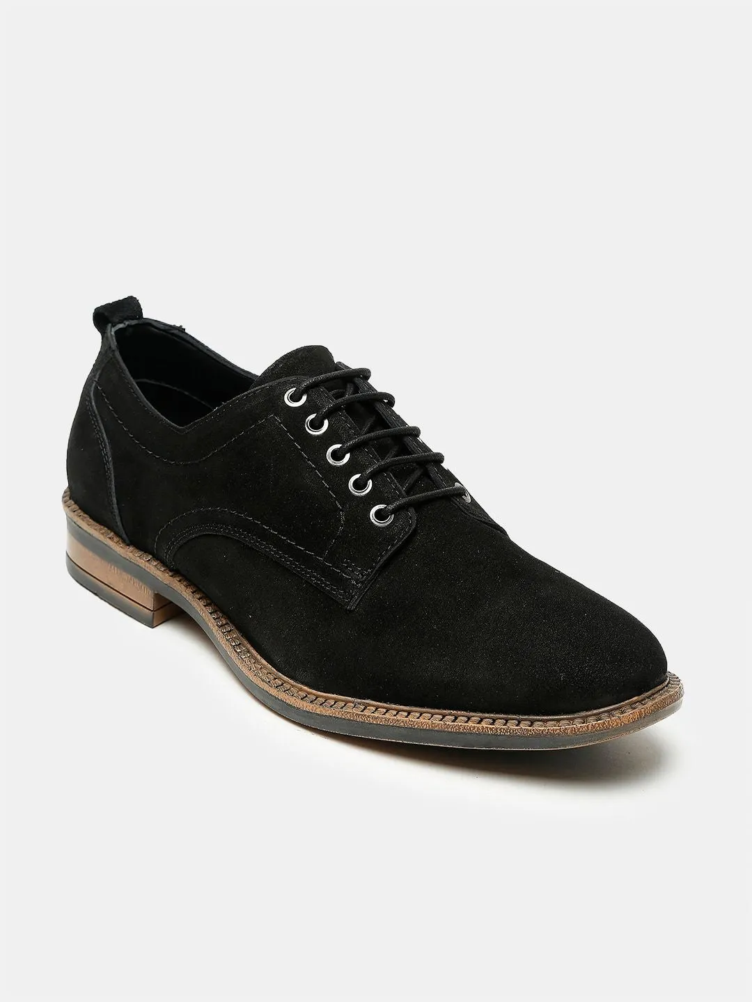 Men Brown Solid Black Suede Lace up Shoes