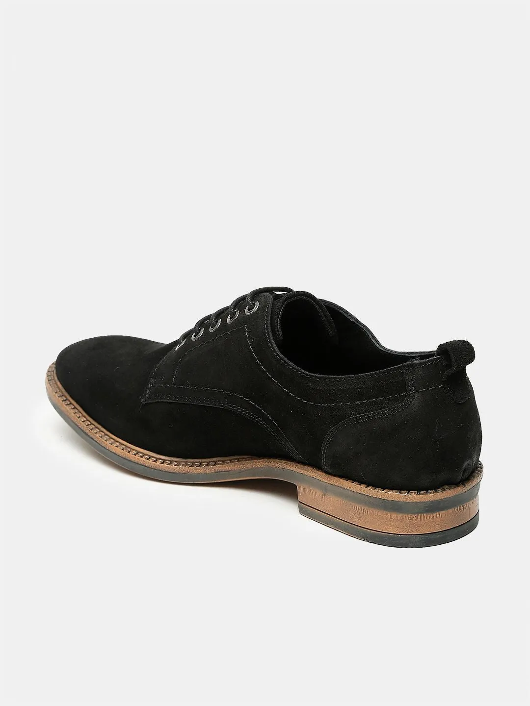 Men Brown Solid Black Suede Lace up Shoes