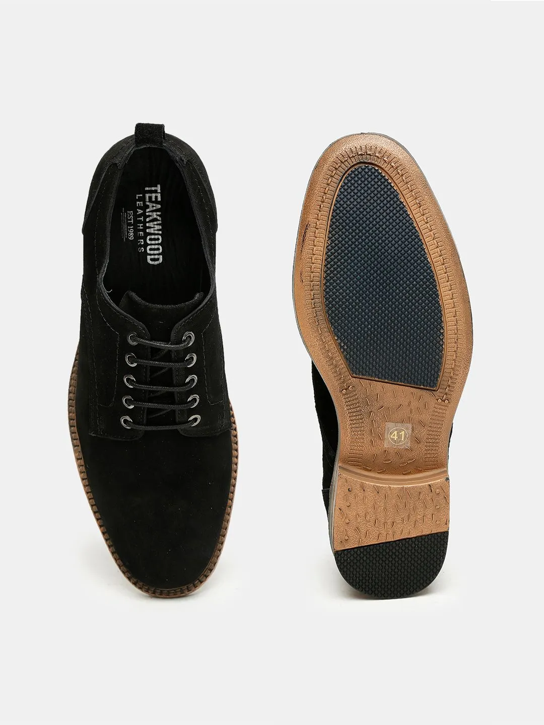 Men Brown Solid Black Suede Lace up Shoes