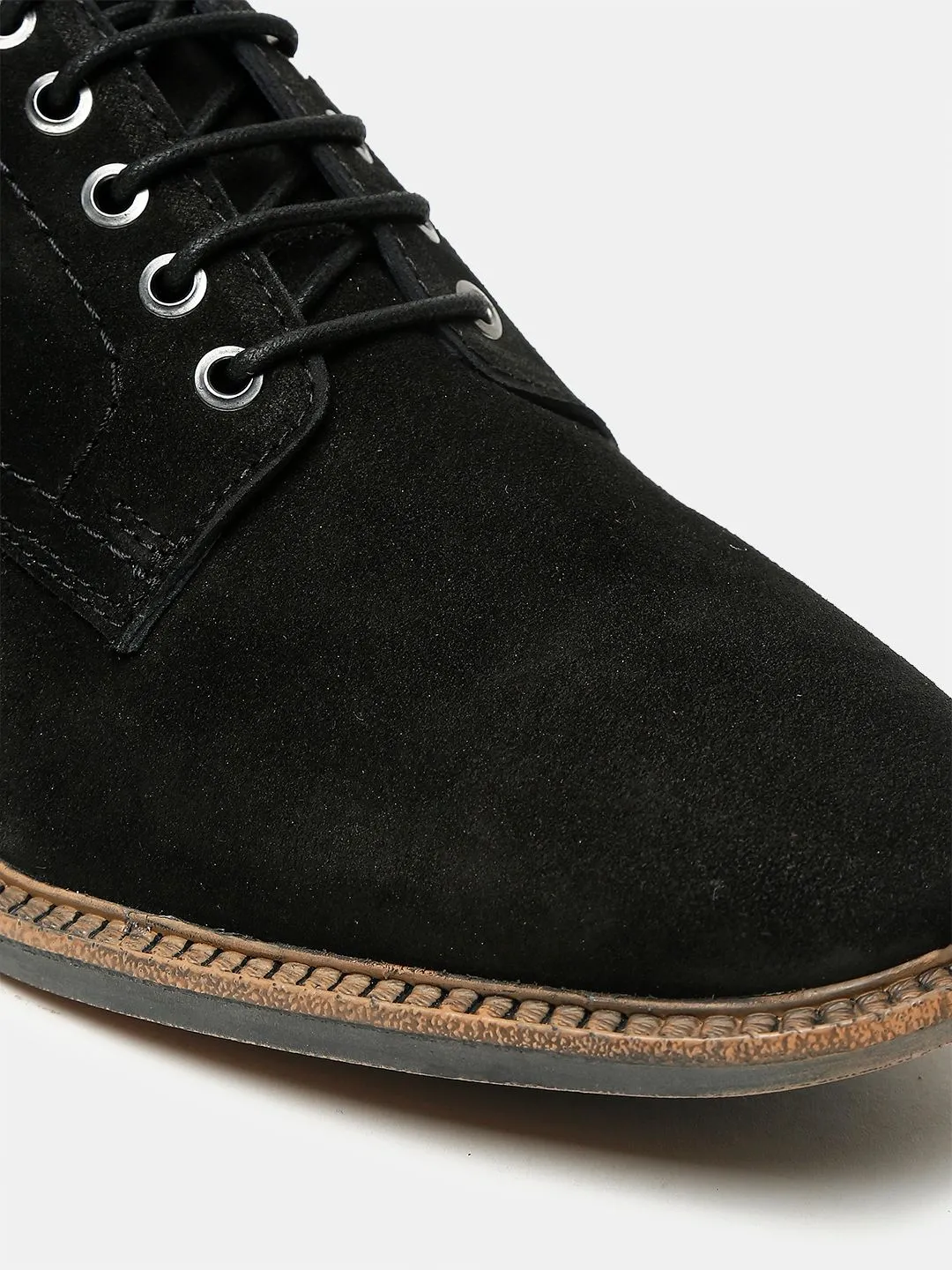 Men Brown Solid Black Suede Lace up Shoes