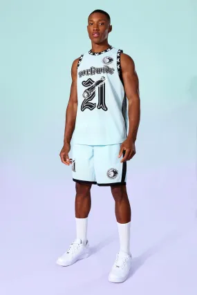 Mesh Badge Basketball Vest And Short Set | boohooMAN UK