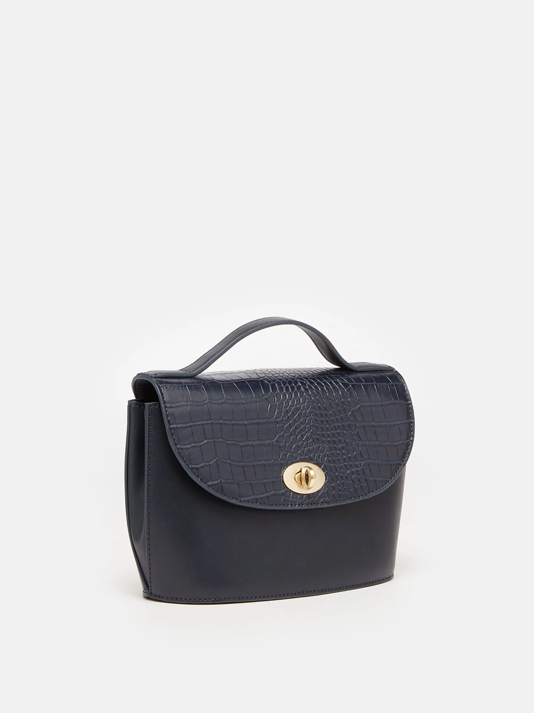 Navy Faux Leather Croc Effect Cross Body Bag