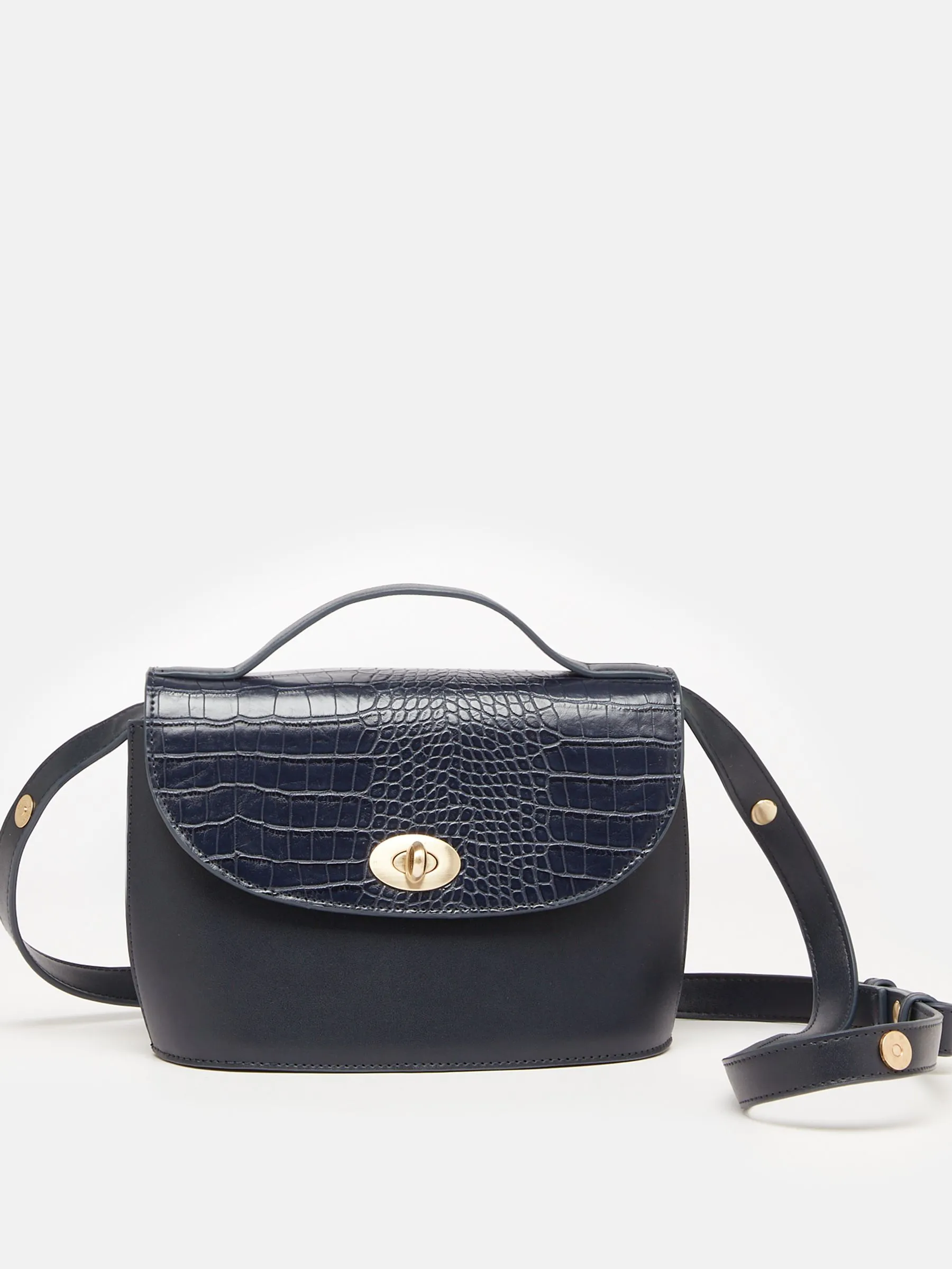 Navy Faux Leather Croc Effect Cross Body Bag