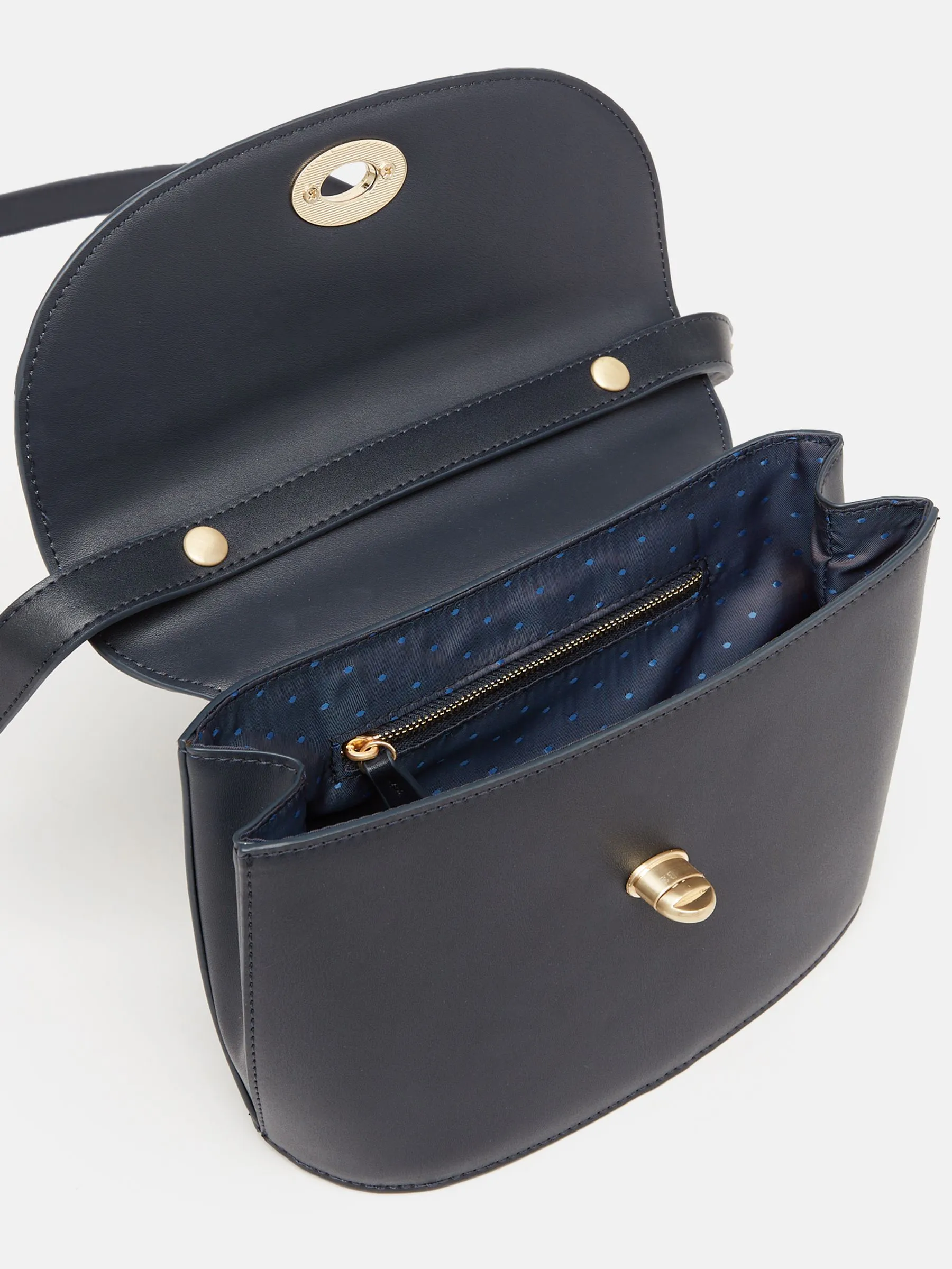 Navy Faux Leather Croc Effect Cross Body Bag