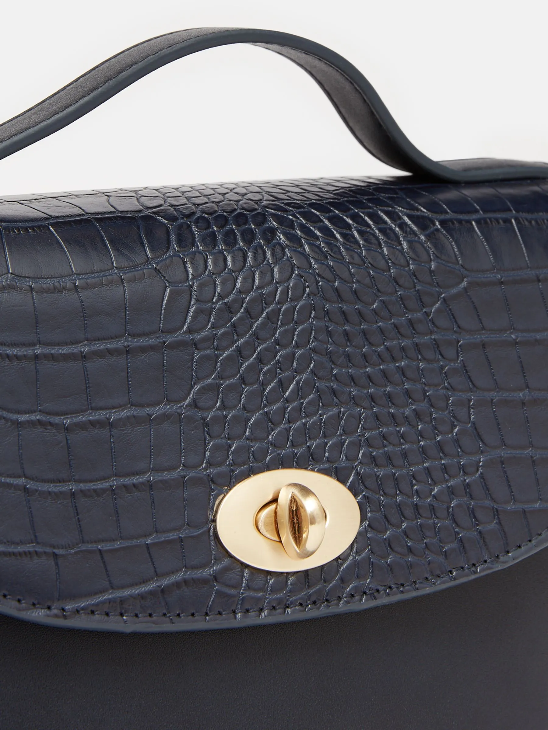 Navy Faux Leather Croc Effect Cross Body Bag