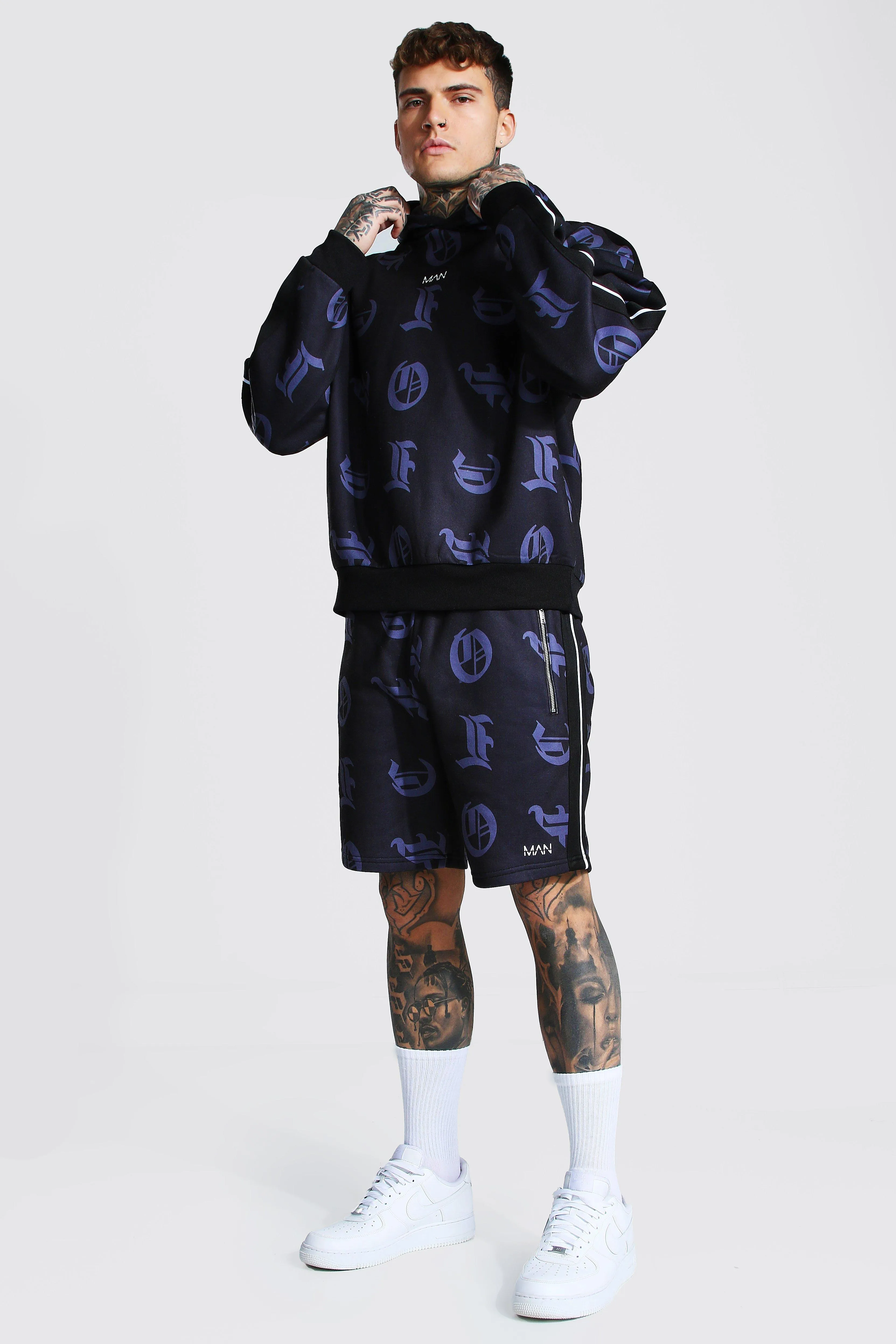 Oversized All Over Offcl Tape Short Tracksuit | boohooMAN UK