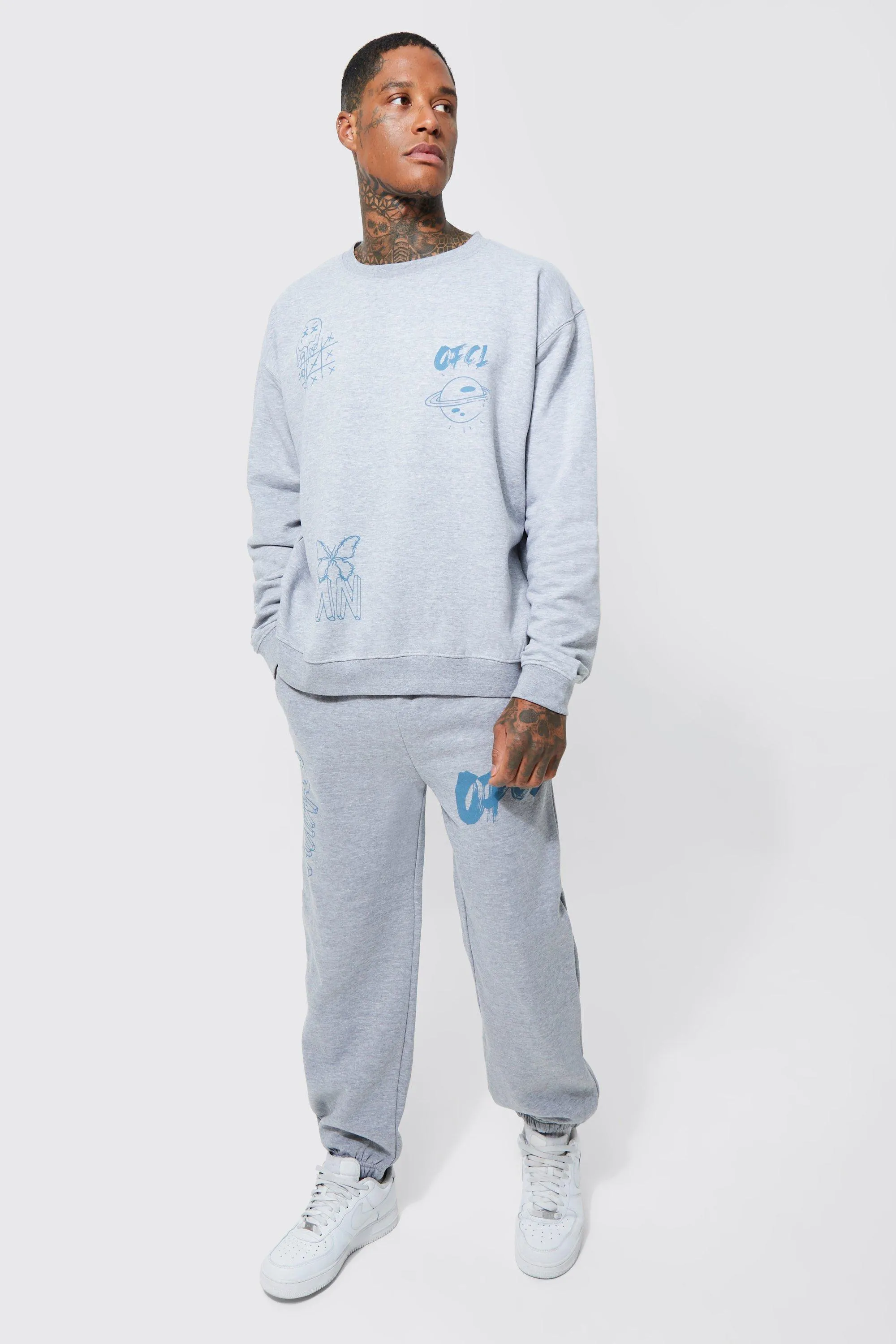 Oversized Ofcl Graffiti Sweatshirt Tracksuit | boohooMAN UK