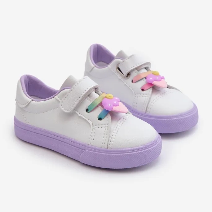 Pennyn White and Purple Kids Sneakers with Pin violet