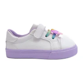 Pennyn White and Purple Kids Sneakers with Pin violet