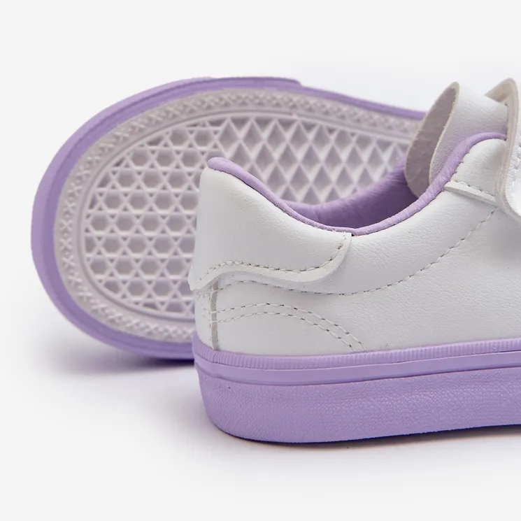 Pennyn White and Purple Kids Sneakers with Pin violet