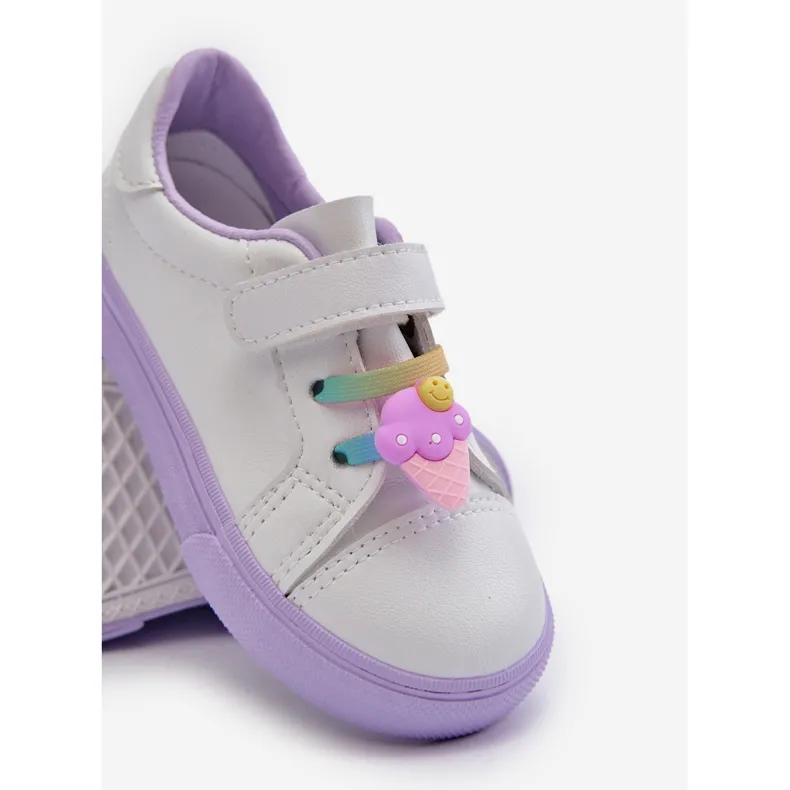 Pennyn White and Purple Kids Sneakers with Pin violet