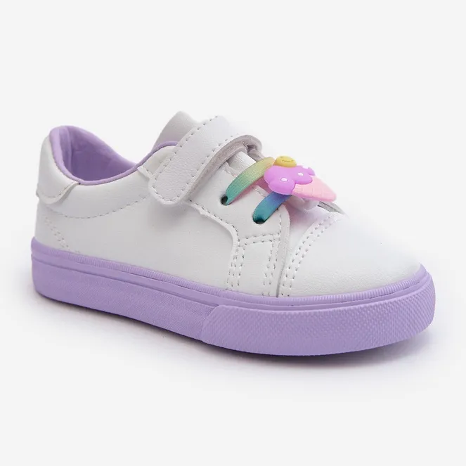 Pennyn White and Purple Kids Sneakers with Pin violet