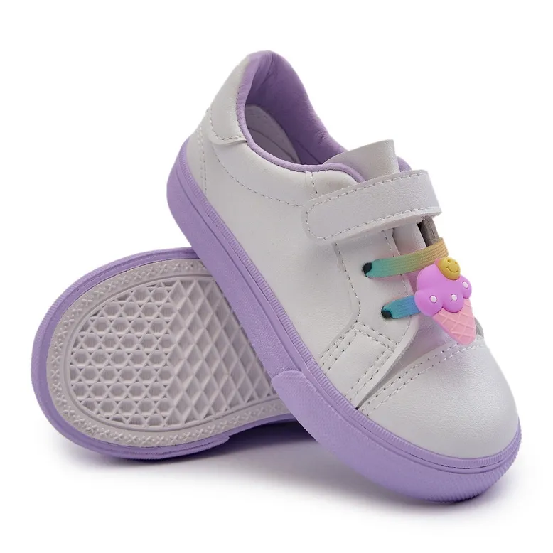 Pennyn White and Purple Kids Sneakers with Pin violet