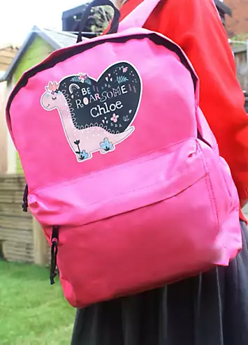 Personalised Momento Personalised Dinosaur Pink Backpack | Grattan