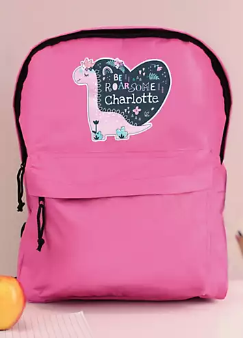 Personalised Momento Personalised Dinosaur Pink Backpack | Grattan