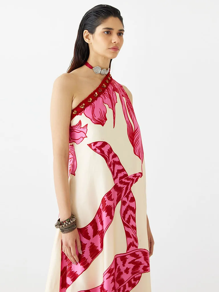 Pink Aphrodite One-Shoulder Tunic Set