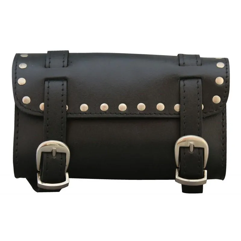 Plain Studded Black small rectangle Sissy Bar Leather Tool Bag