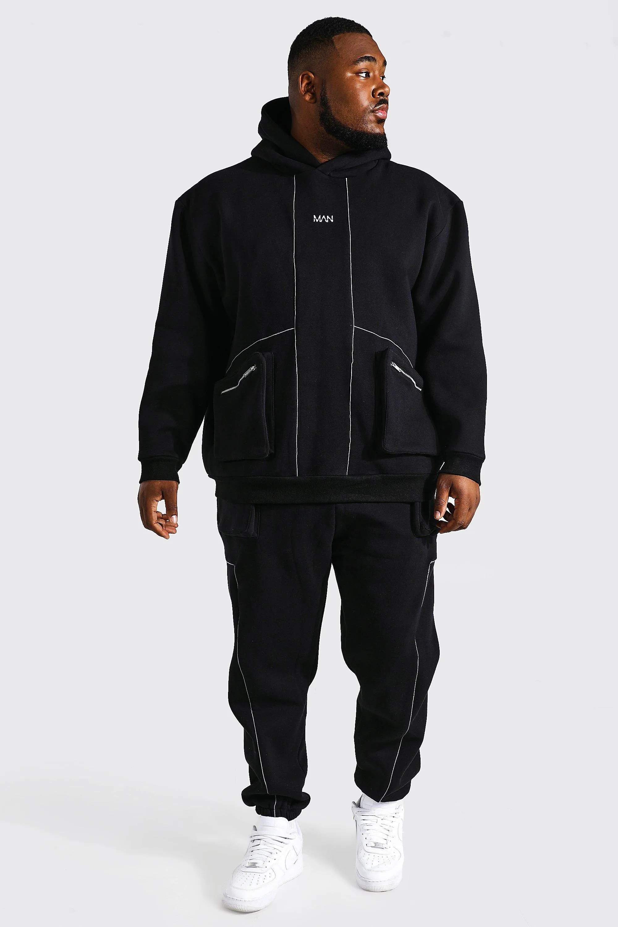 Plus Loose Man Piping Utility Tracksuit | boohooMAN UK