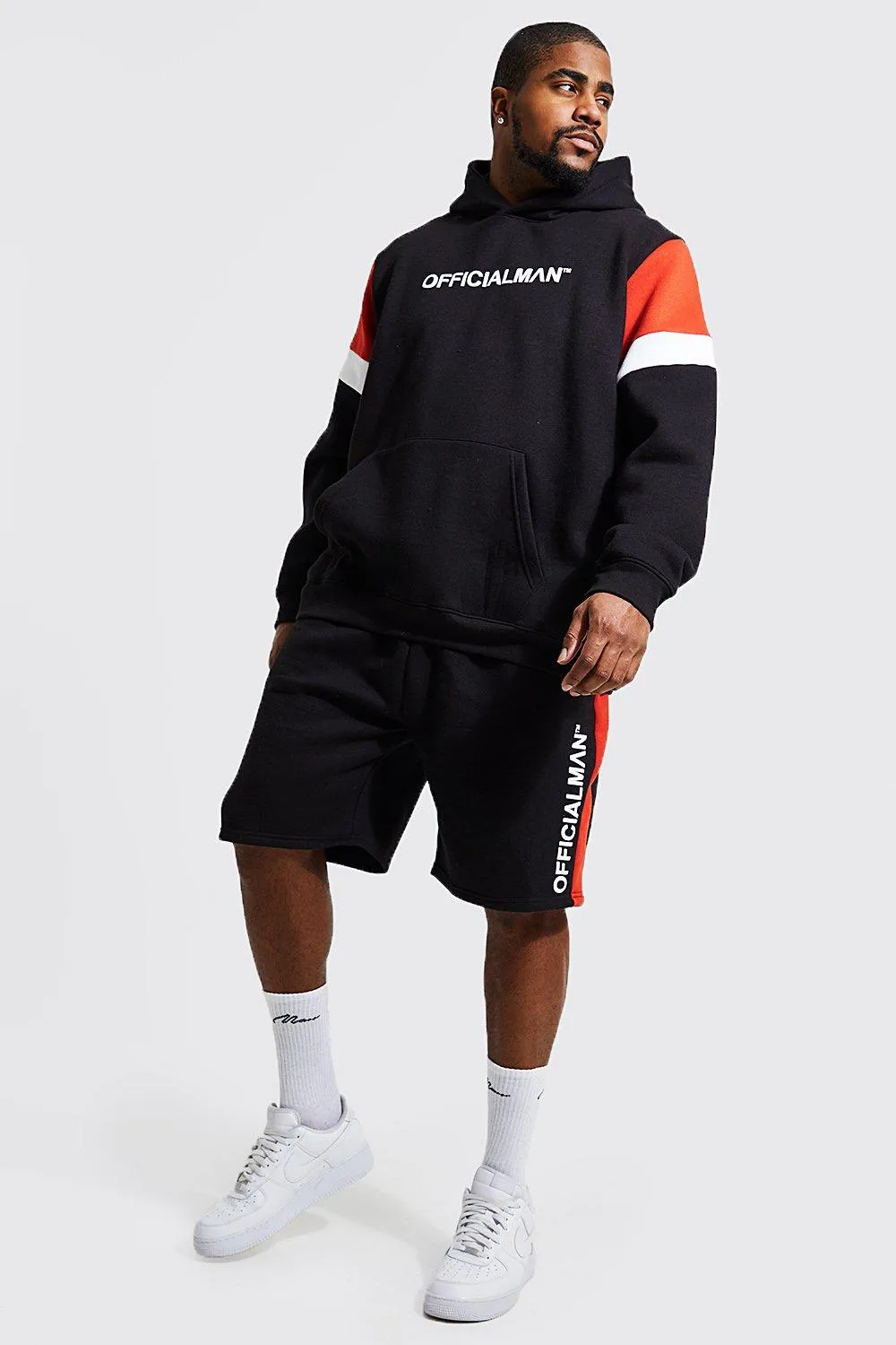 Plus Official Colour Block Short Tracksuit | boohooMAN UK