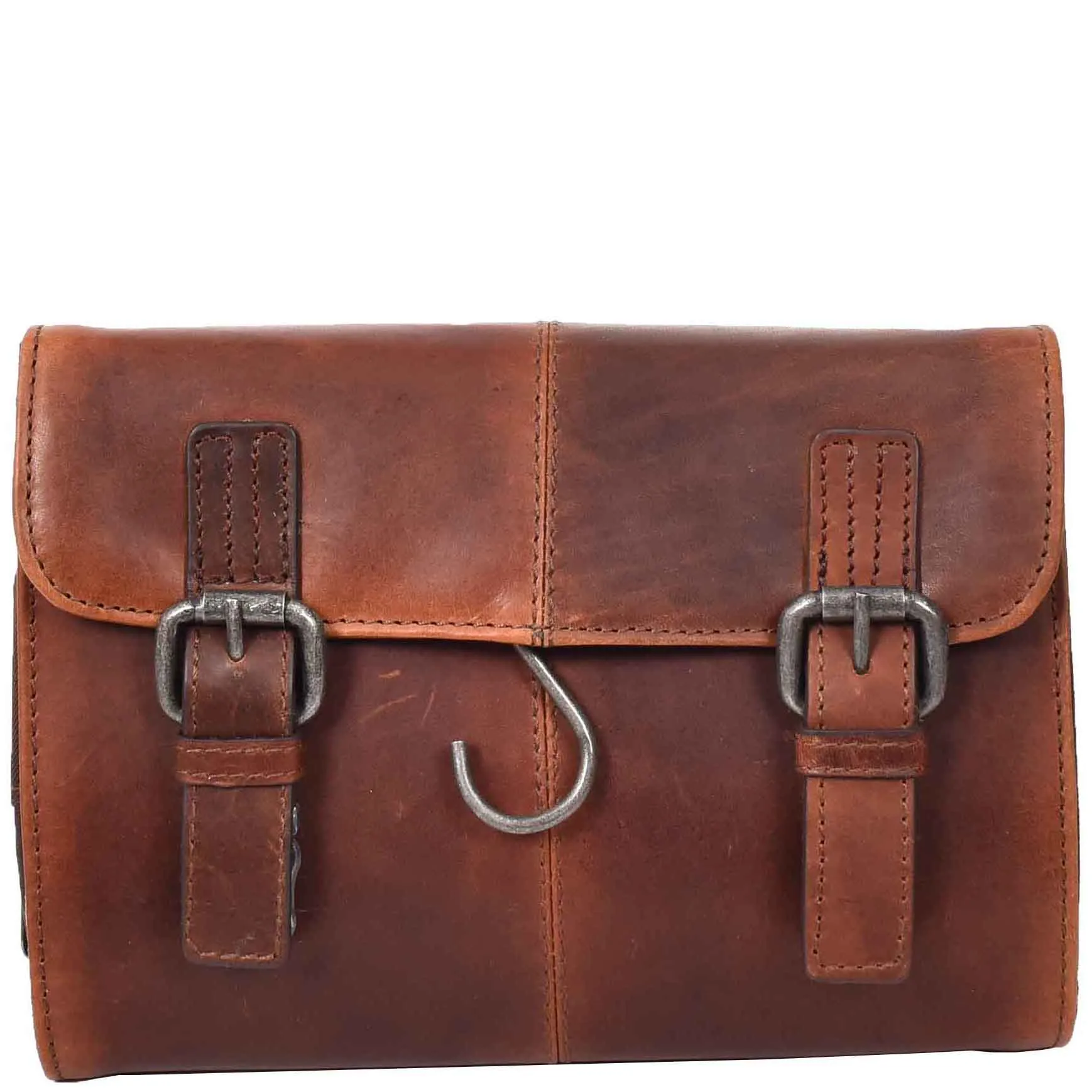 Real Leather Hanging Toiletry Wash Bag Mens Cruise Tan