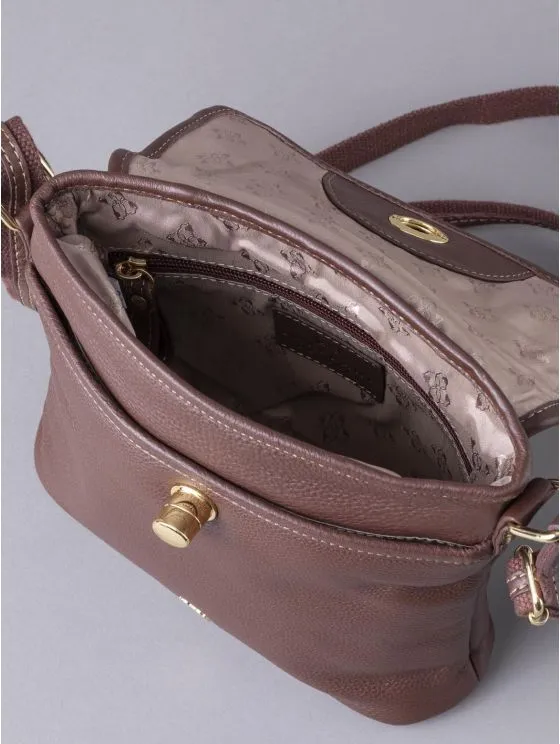 Rickerlea Leather Turn Lock Cross Body Bag in Brown