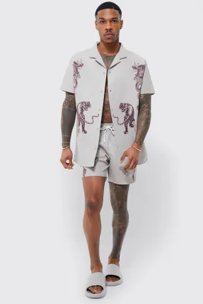 Short Sleeve Tiger Shirt And Swim Short | boohooMAN UK