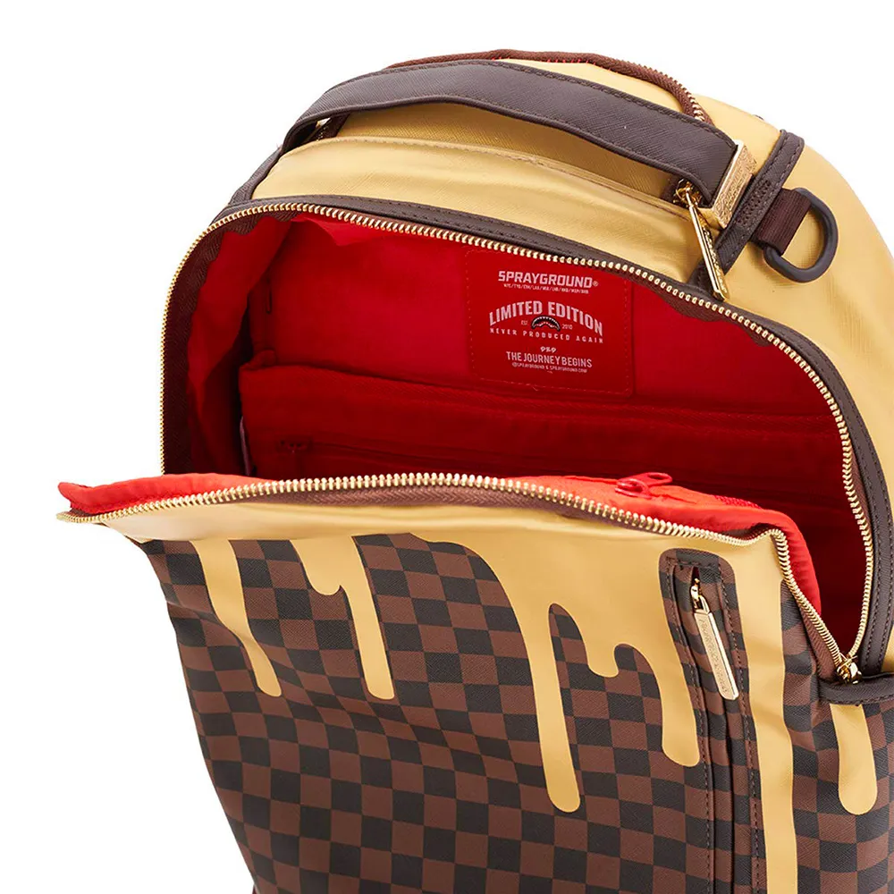 Sprayground Gold Checkred Drips Backpack Zaino