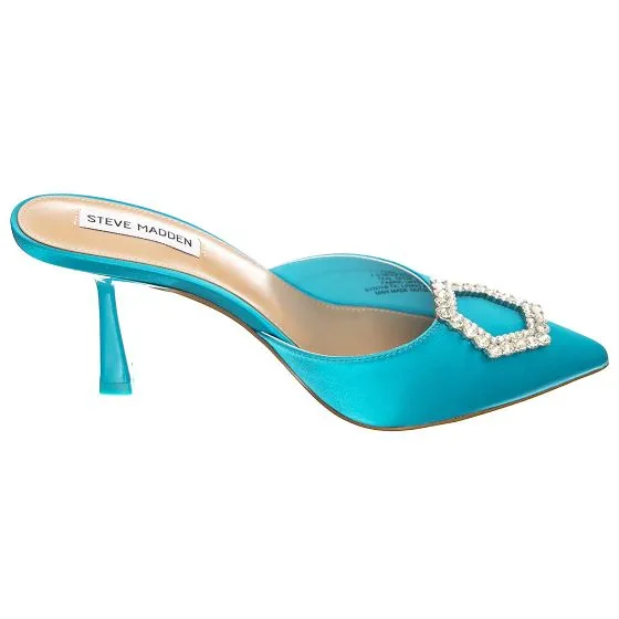 Steve Madden Womens Luxe City Teal Satin Sandals