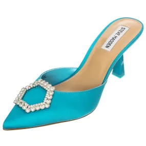 Steve Madden Womens Luxe City Teal Satin Sandals