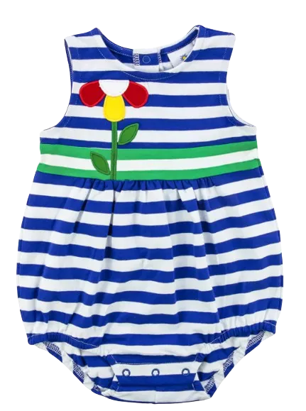 Stripe Knit Romper with Flower