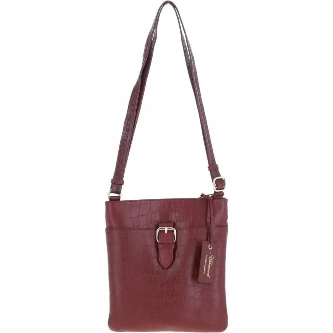 Tab Small Zip Top Leather Cross Body Bag Burgundy/Croc