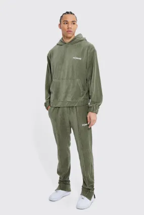 Tall Boxy Ribbed Velour Tracksuit With Split Hem