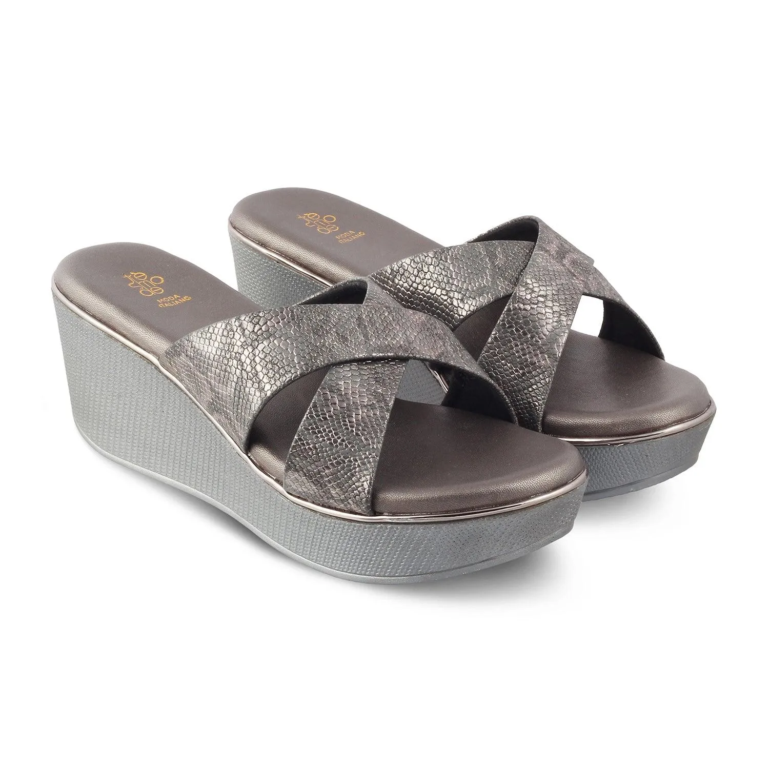 The Savvy Pewter Women's Dress Wedge Sandals Tresmode