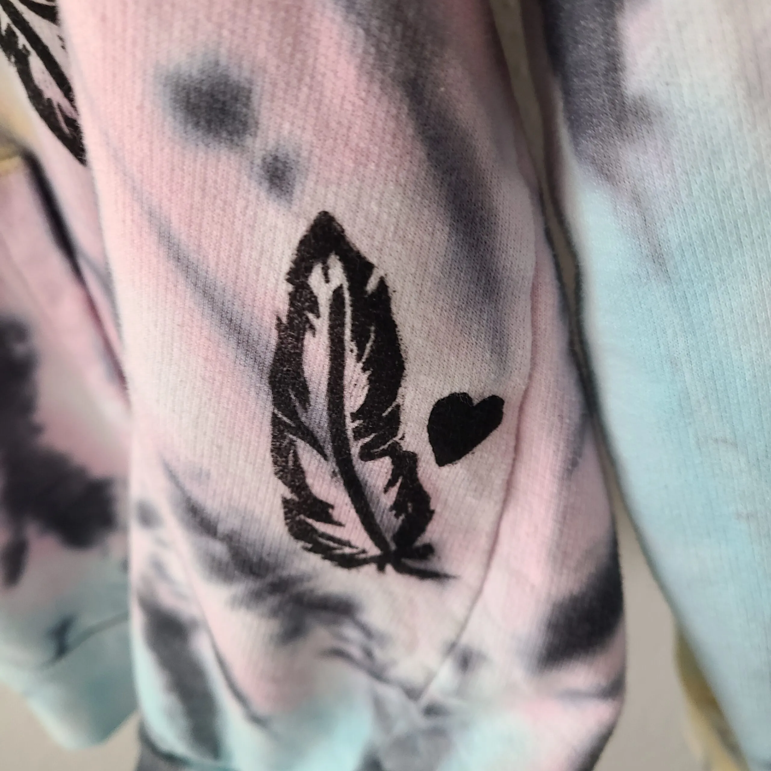 Tie Dye Hoodie with Feather Print