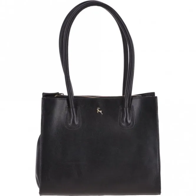 Vegetable Tanned Leather Two Section With Mid Purse Bag Black : V-26