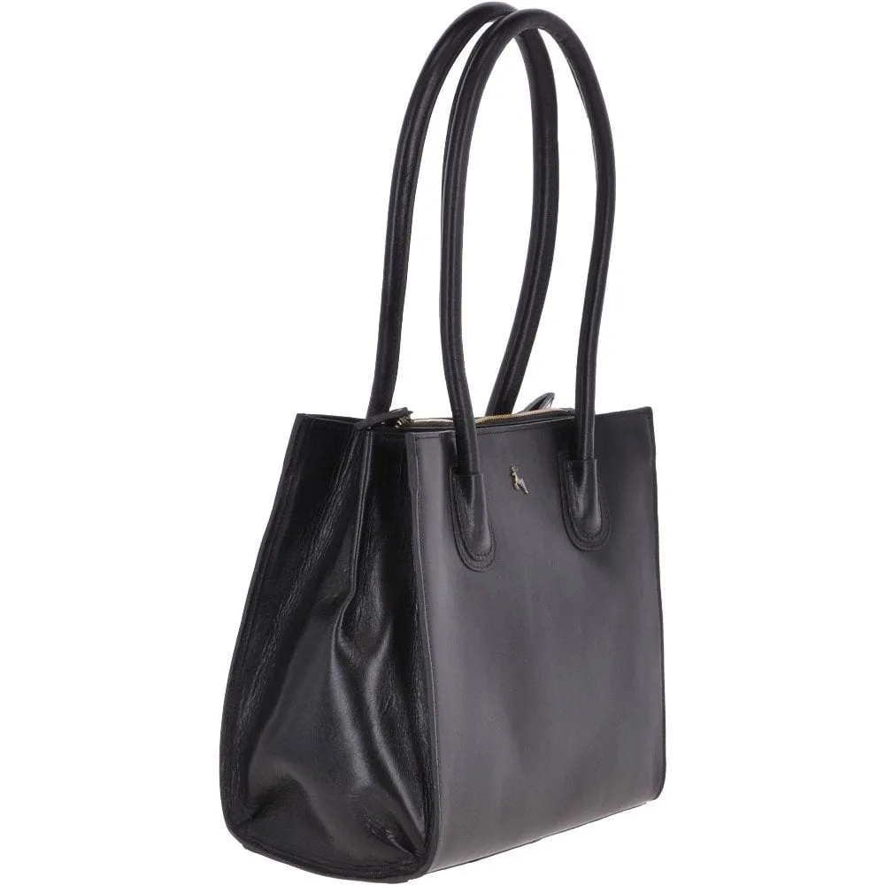 Vegetable Tanned Leather Two Section With Mid Purse Bag Black : V-26