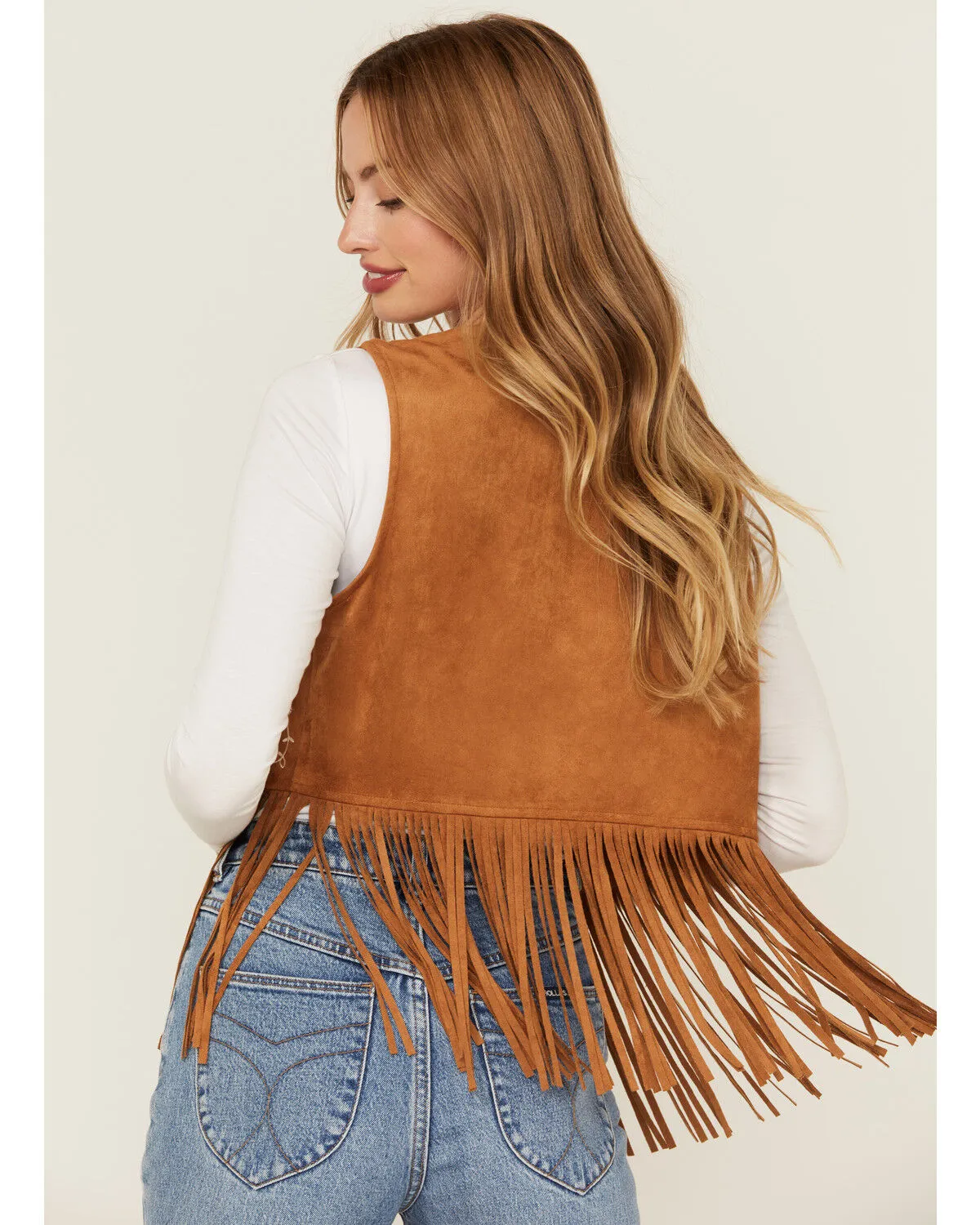 Vocal Women's Floral Embroidered Faux Suede Fringe Vest