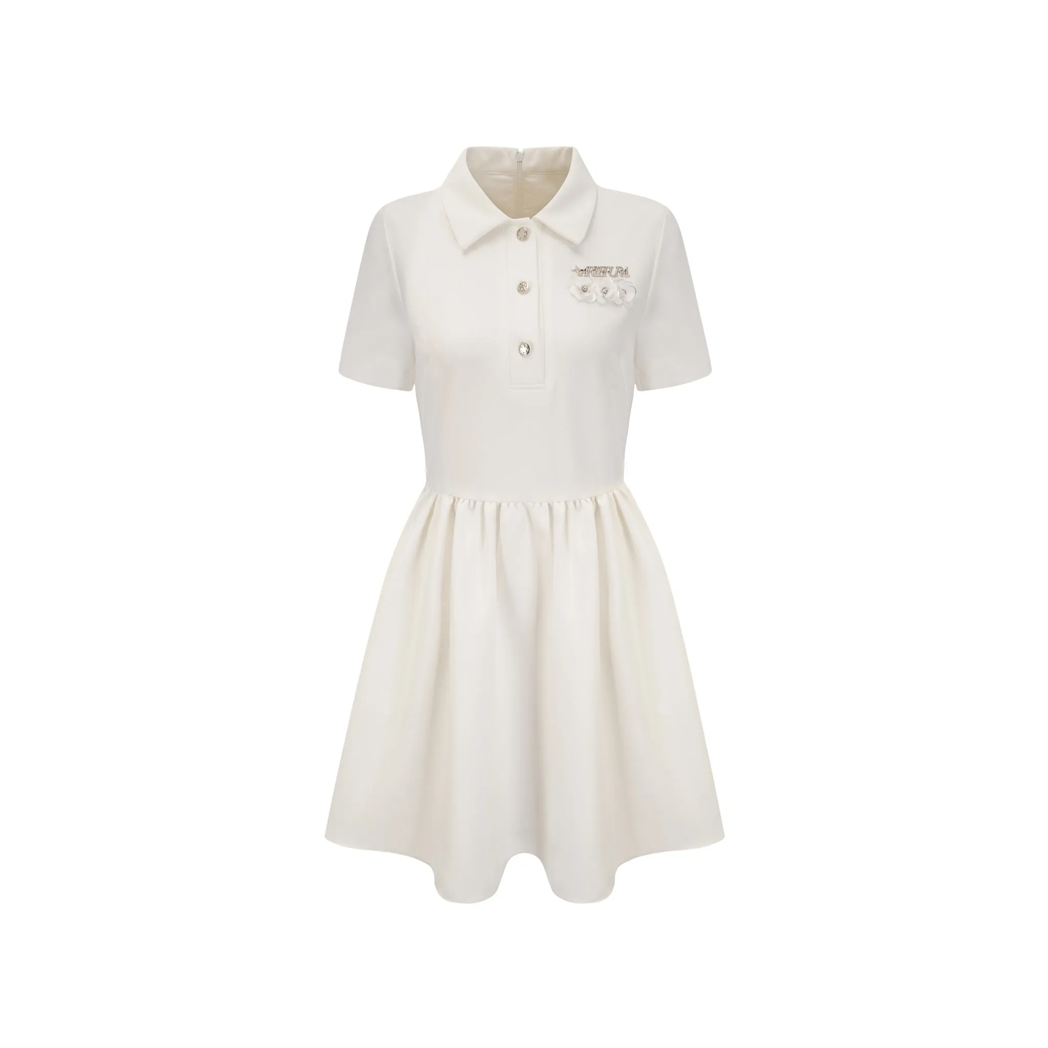 White Polo Dress With Flower Decoration-